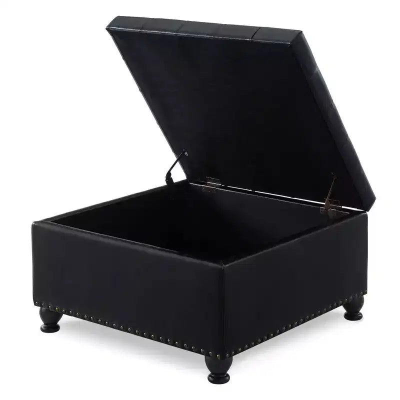 TUYOHW 30 Square Storage Ottoman with Button Tufted & Nail Trims Upholstered Foot Stool with Wooden Legs for Living Room, Bedroom, Entryway