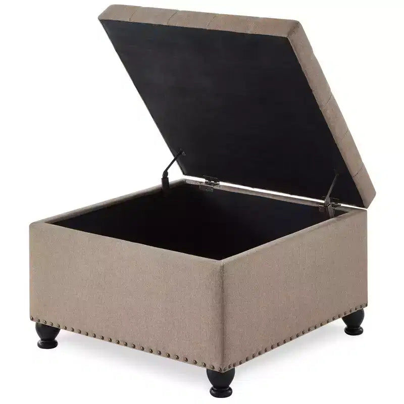 TUYOHW 30 Square Storage Ottoman with Button Tufted & Nail Trims Upholstered Foot Stool with Wooden Legs for Living Room, Bedroom, Entryway