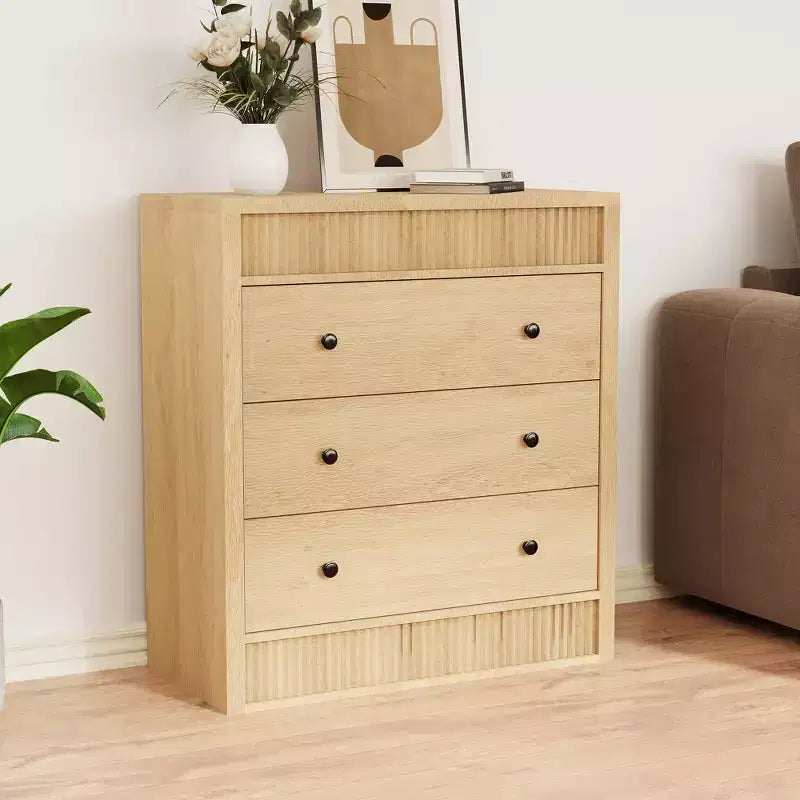 3 Drawer Dresser for Bedroom, 31.5 Wide Fluted Chest of Drawers, Modern Wooden Nightstand Storage Cabinet for Kids Room, Hallway, Living Room