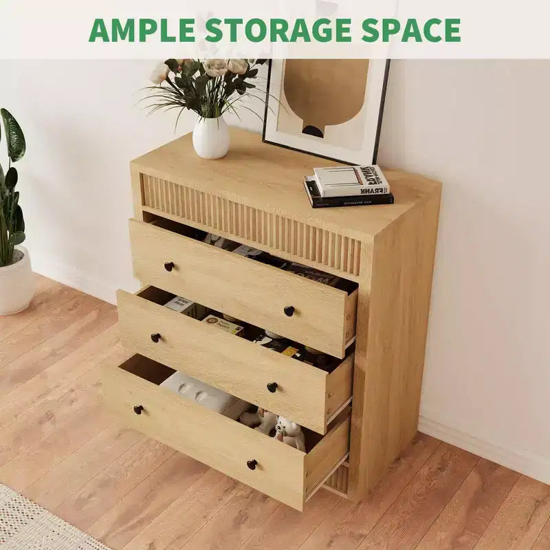 3 Drawer Dresser for Bedroom, 31.5 Wide Fluted Chest of Drawers, Modern Wooden Nightstand Storage Cabinet for Kids Room, Hallway, Living Room