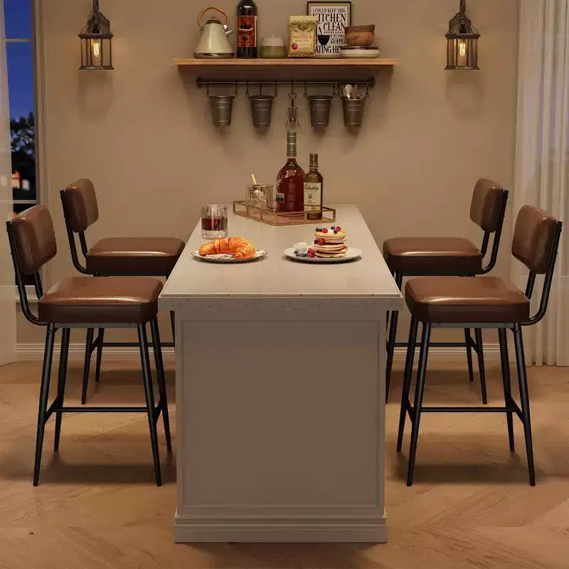 Bar Stools Set of 2, 26 Counter Height Bar Stools with Backs, Modern Faux Leather Upholstered Bar Stools with Metal Legs for Kitchen Island, Home Bar