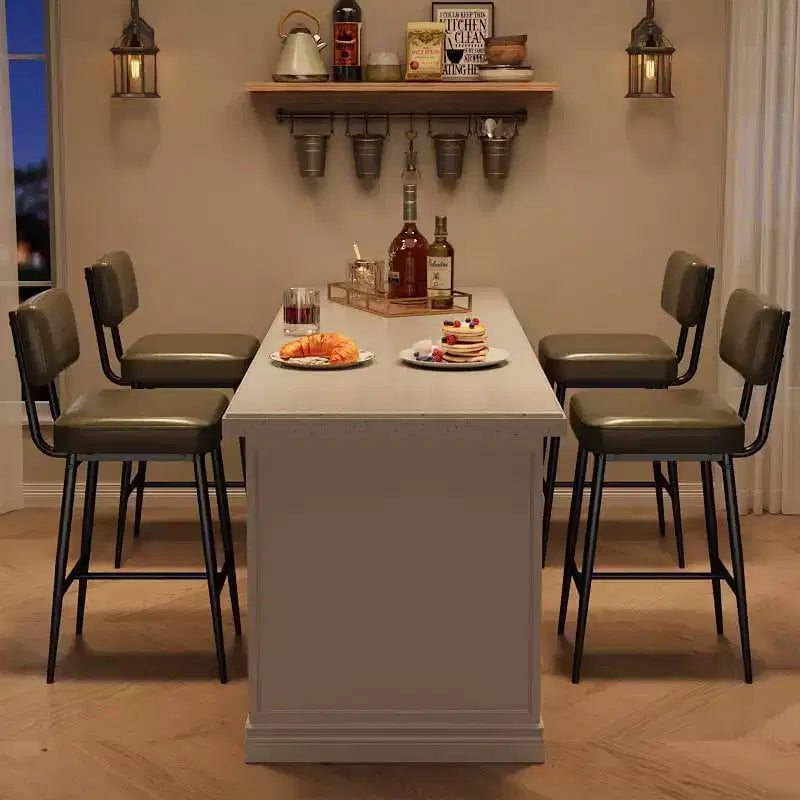 Bar Stools Set of 2, 26 Counter Height Bar Stools with Backs, Modern Faux Leather Upholstered Bar Stools with Metal Legs for Kitchen Island, Home Bar