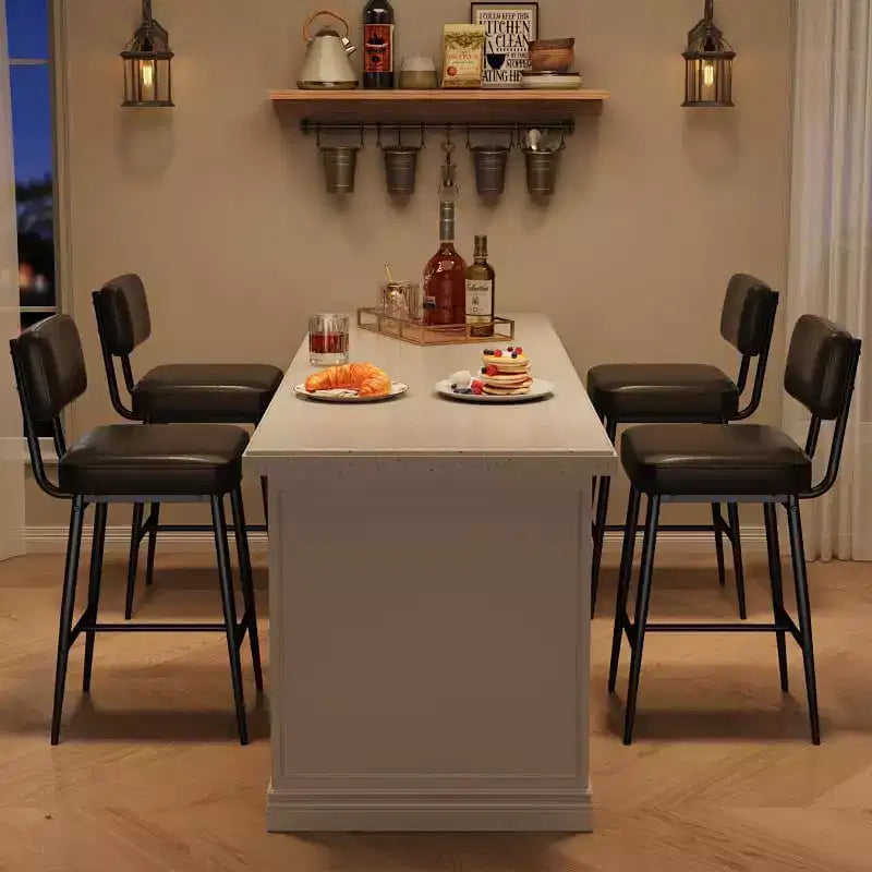Bar Stools Set of 2, 26 Counter Height Bar Stools with Backs, Modern Faux Leather Upholstered Bar Stools with Metal Legs for Kitchen Island, Home Bar
