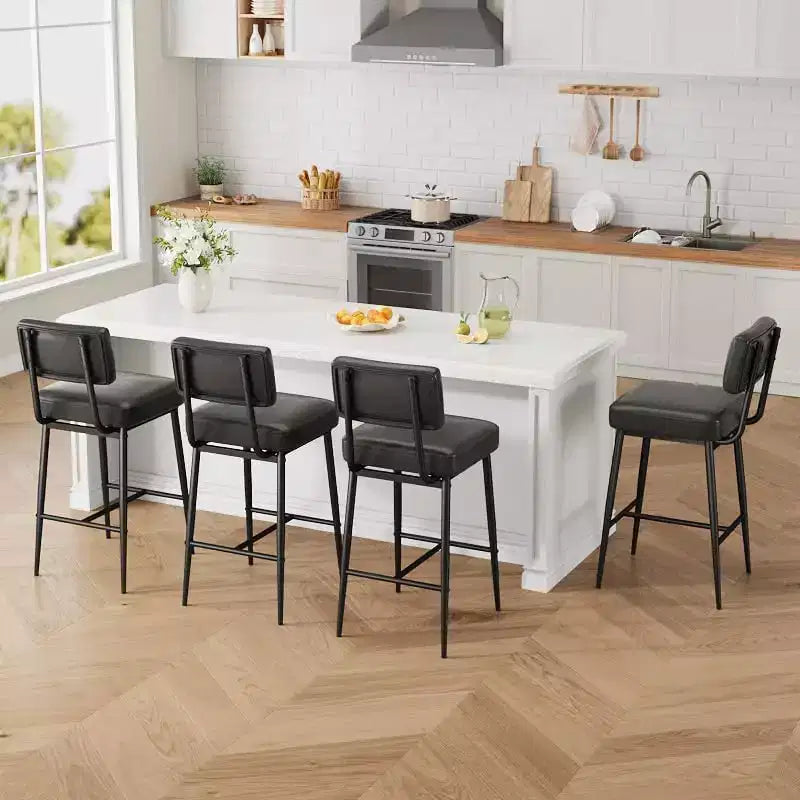 Bar Stools Set of 2, 26 Counter Height Bar Stools with Backs, Modern Faux Leather Upholstered Bar Stools with Metal Legs for Kitchen Island, Home Bar