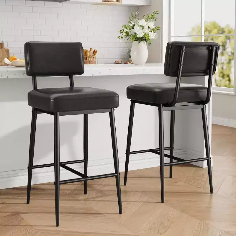 Bar Stools Set of 2, 26 Counter Height Bar Stools with Backs, Modern Faux Leather Upholstered Bar Stools with Metal Legs for Kitchen Island, Home Bar