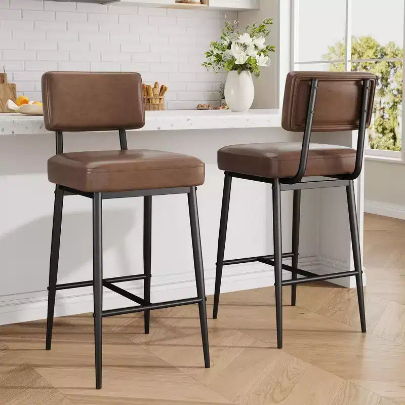 Lot de 2 tabourets de bar, tabourets de bar hauteur de comptoir 66 cm avec dossiers, tabourets de bar modernes revêtus de similicuir avec pieds en métal pour îlot de cuisine, bar à domicile