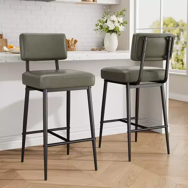 Lot de 2 tabourets de bar, tabourets de bar hauteur de comptoir 66 cm avec dossiers, tabourets de bar modernes revêtus de similicuir avec pieds en métal pour îlot de cuisine, bar à domicile