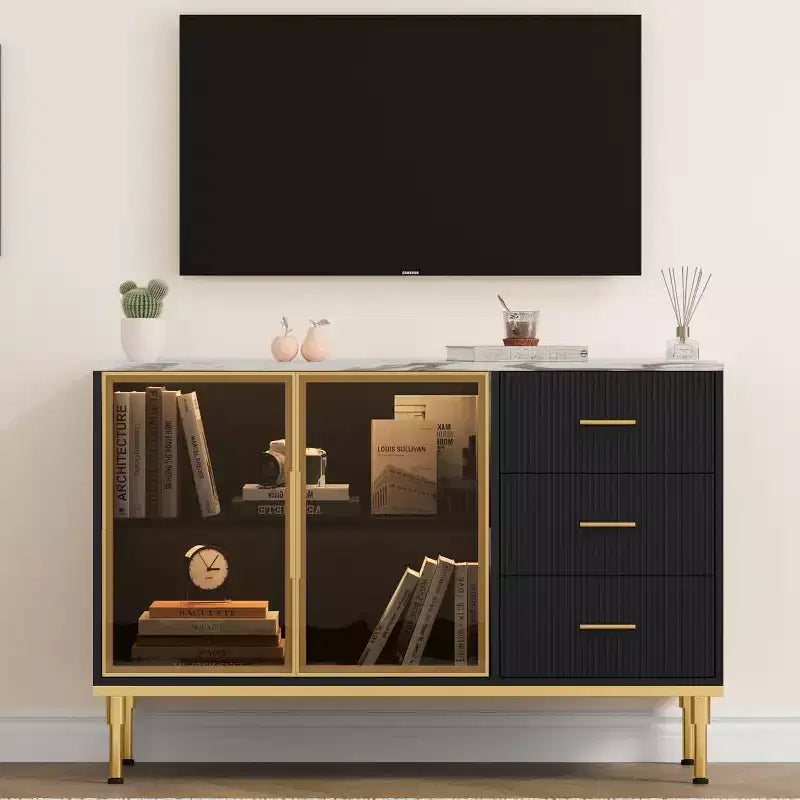 Modern Buffet Cabinet with Storage, Fluted Sideboard Cabinet with Drawers & Glass Doors for Entryway, Living Room, Kitchen