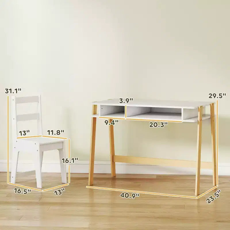 Kids Desk and Chair Set with Storage for Bedroom Study Ages 3-12 White