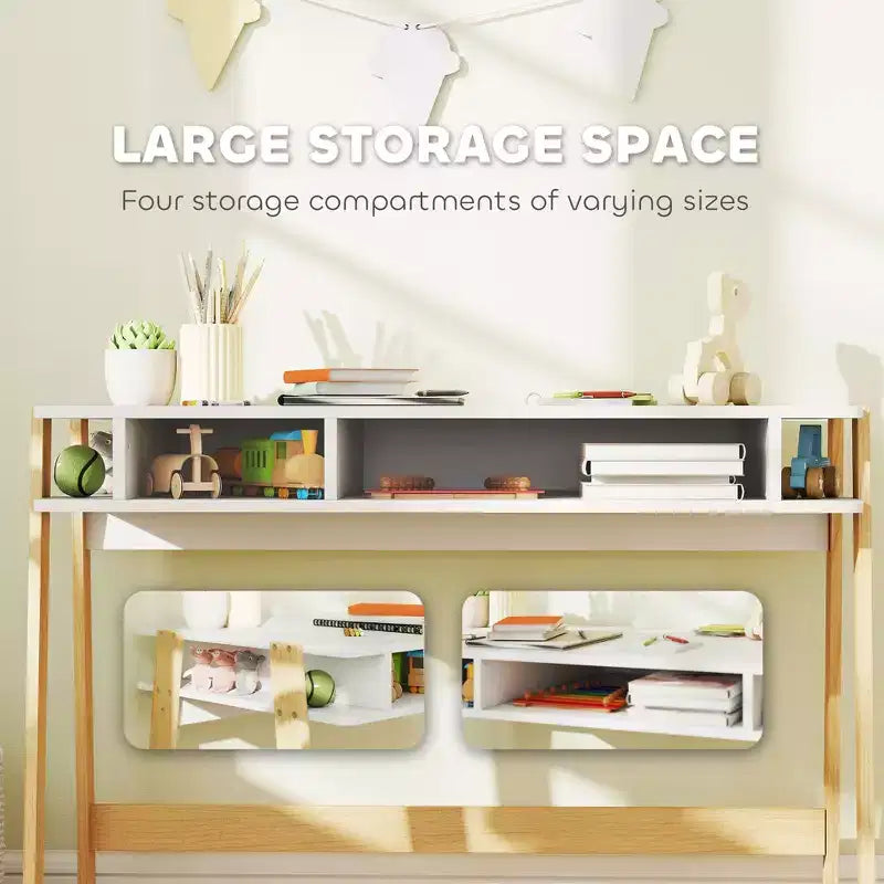 Kids Desk and Chair Set with Storage for Bedroom Study Ages 3-12 White