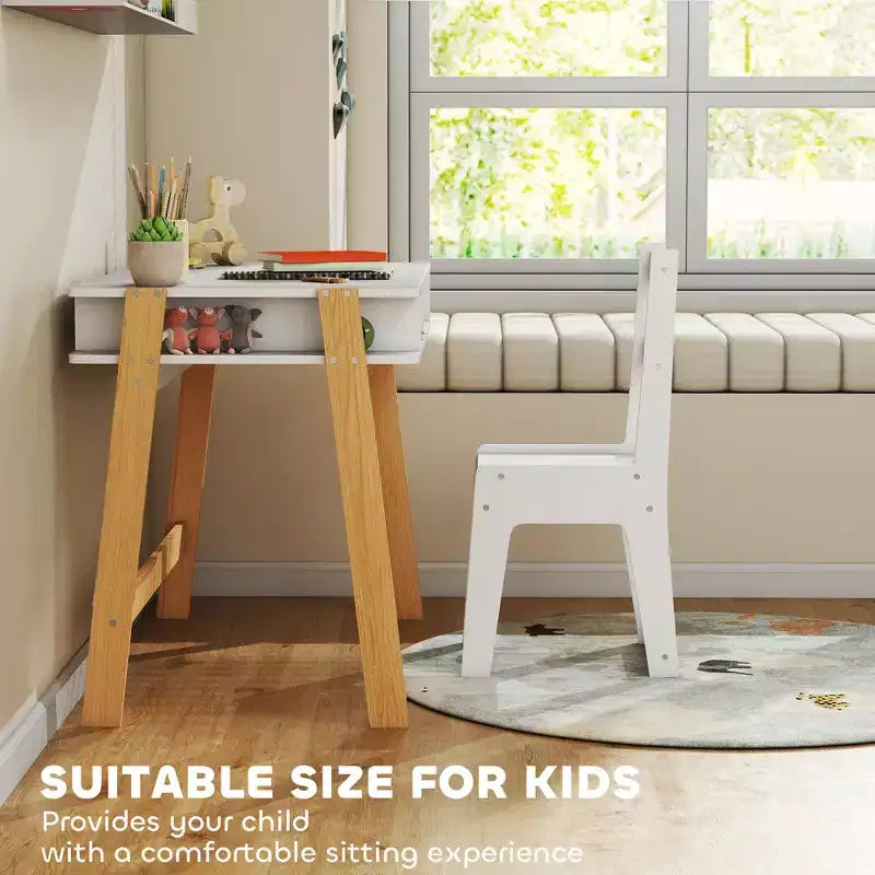 Kids Desk and Chair Set with Storage for Bedroom Study Ages 3-12 White