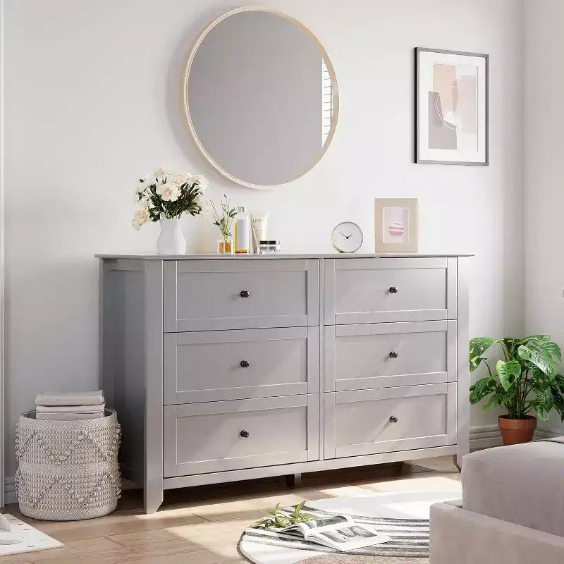 GustoWave 6 Drawer Dresser, 54 Wide Modern Storage Chest for Bedroom, Deep Drawers Organizer for Clothes, Living Room, Hallway