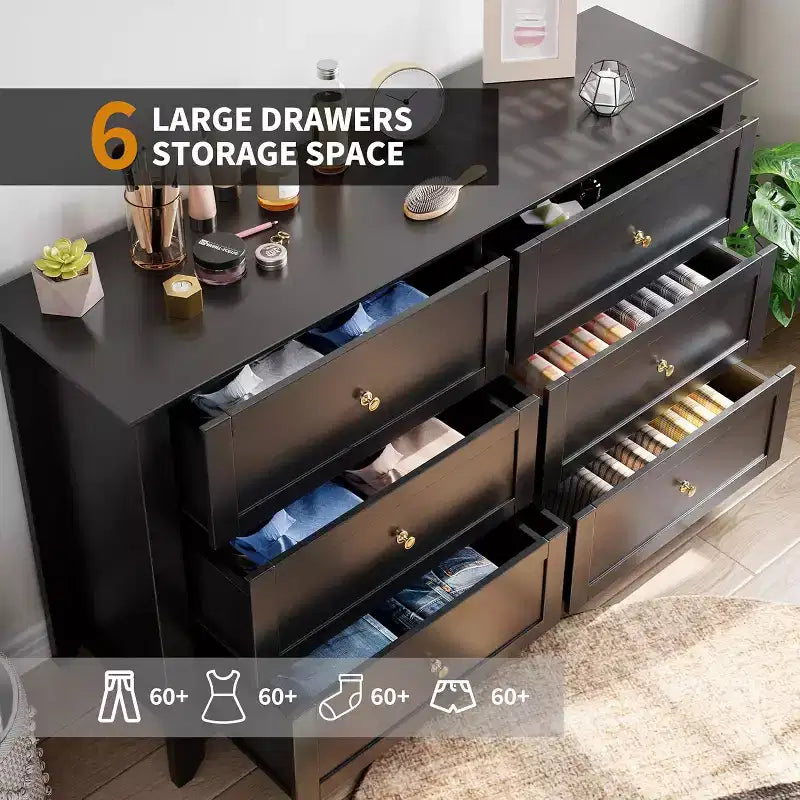 GustoWave 6 Drawer Dresser, 54 Wide Modern Storage Chest for Bedroom, Deep Drawers Organizer for Clothes, Living Room, Hallway