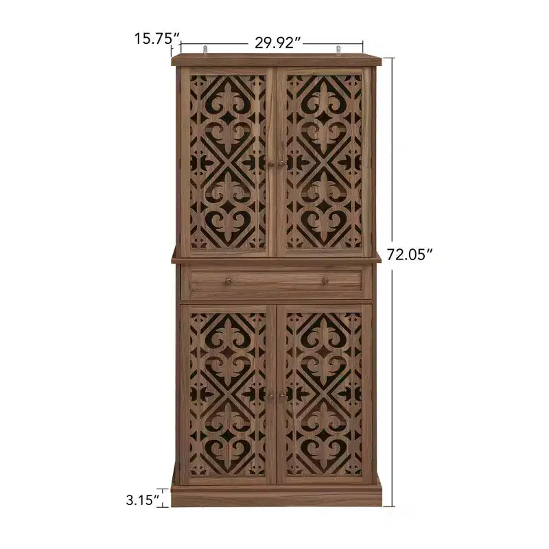 GDFStudio Hannah Rustic 72.05'' Tall Carved Cabinet with 1 Drawer, 4 Doors and 4 Adjustable Shelves