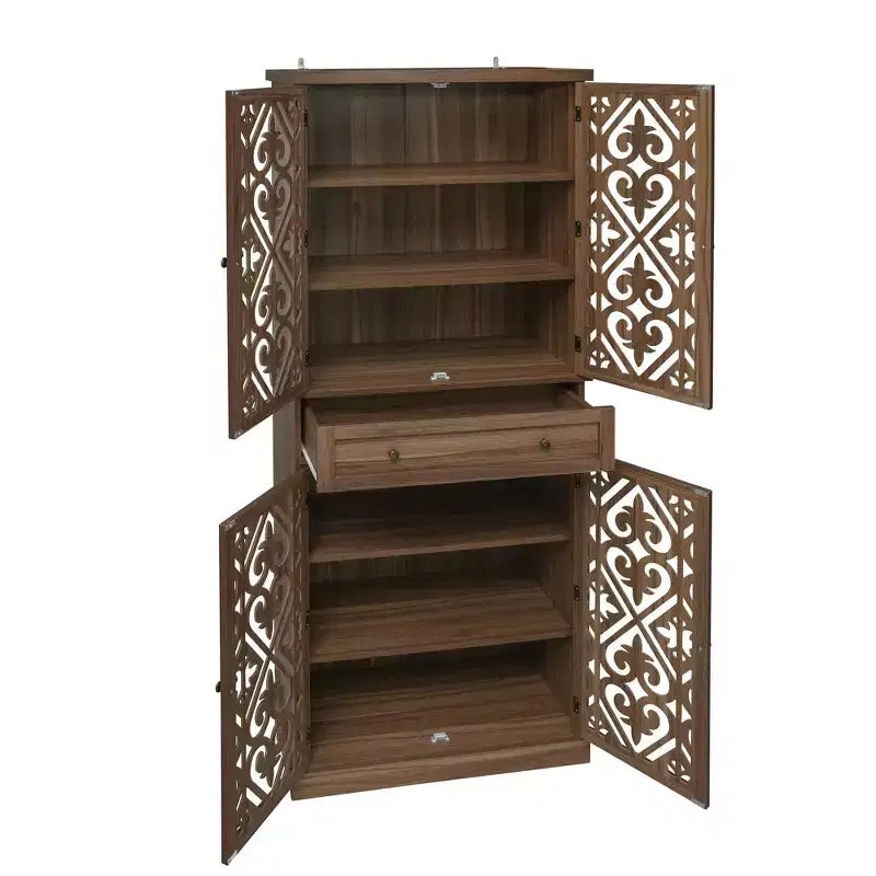 GDFStudio Hannah Rustic 72.05'' Tall Carved Cabinet with 1 Drawer, 4 Doors and 4 Adjustable Shelves