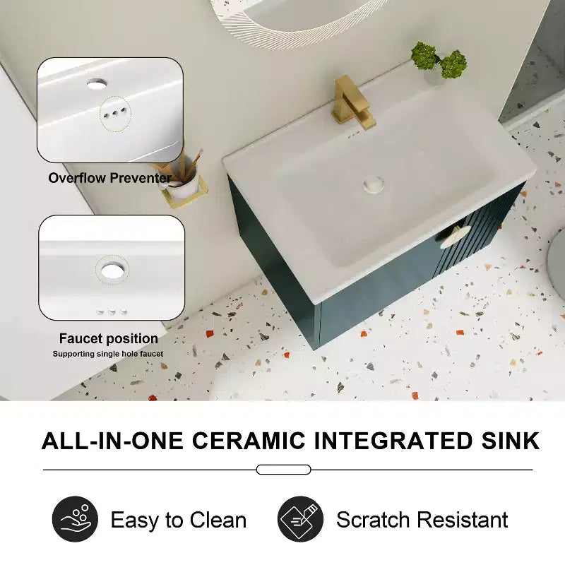 Bathroom Vanity Cabinet with White Ceramic Sink, Floating Bathroom Vanity Wall Mounted Bathroom Vanity and Sink Combo with Soft-Close Door