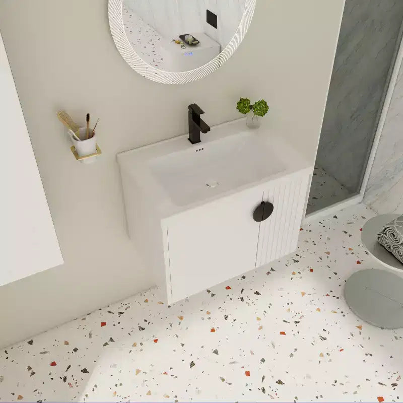 Bathroom Vanity Cabinet with White Ceramic Sink, Floating Bathroom Vanity Wall Mounted Bathroom Vanity and Sink Combo with Soft-Close Door