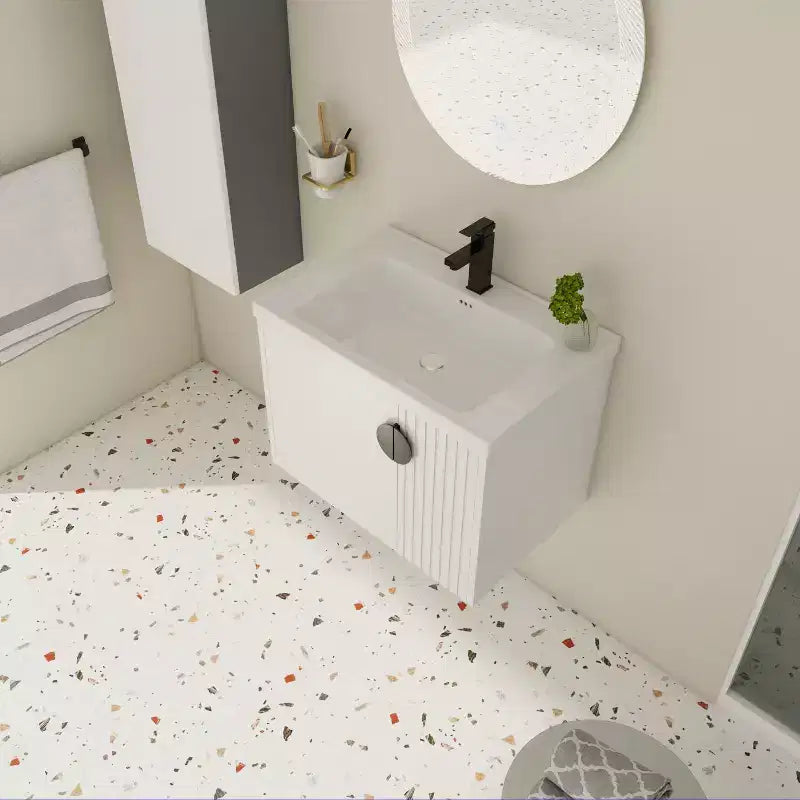 Bathroom Vanity Cabinet with White Ceramic Sink, Floating Bathroom Vanity Wall Mounted Bathroom Vanity and Sink Combo with Soft-Close Door