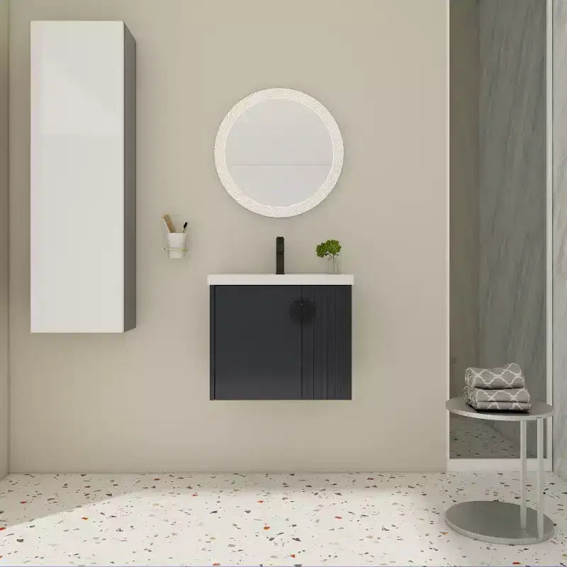 Bathroom Vanity Cabinet with White Ceramic Sink, Floating Bathroom Vanity Wall Mounted Bathroom Vanity and Sink Combo with Soft-Close Door