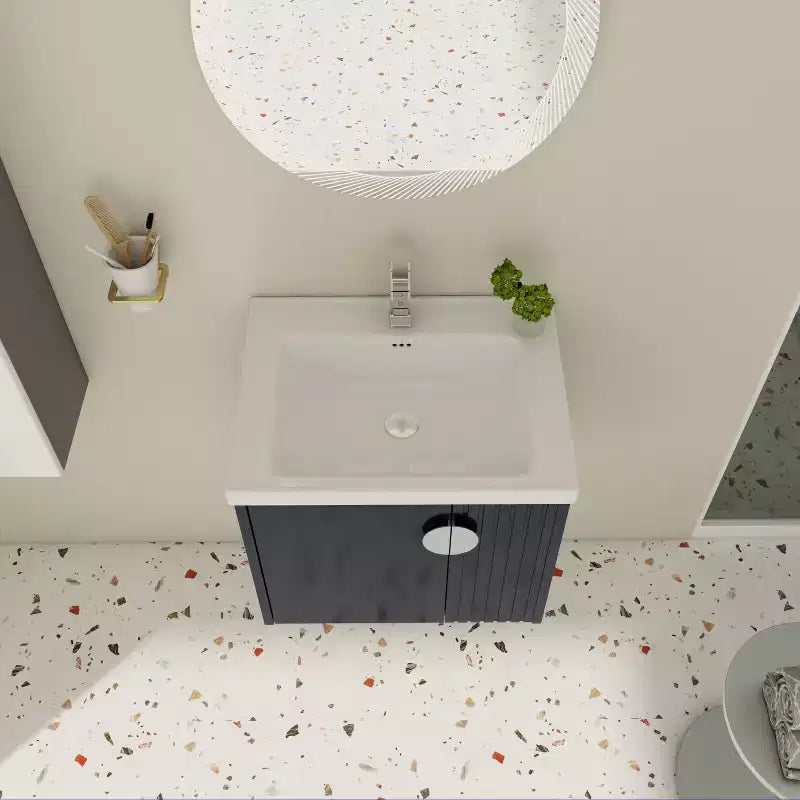 Bathroom Vanity Cabinet with White Ceramic Sink, Floating Bathroom Vanity Wall Mounted Bathroom Vanity and Sink Combo with Soft-Close Door