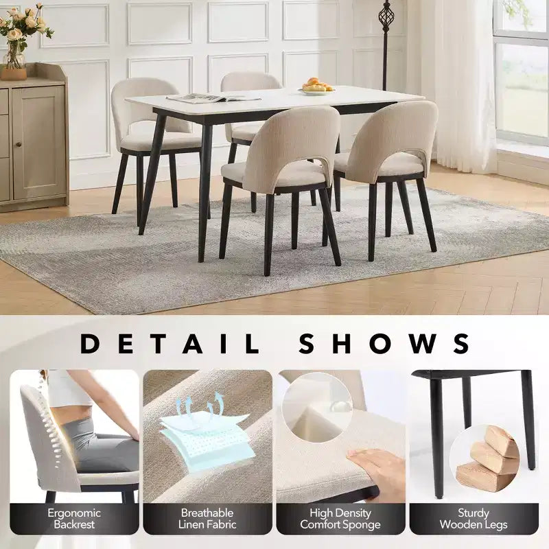 Set of 2 Upholstered Dining Chair, Modern Wood Kitchen Chairs with Back and Padded Cushion, Accent Side Chairs for Dining Room, Living Room