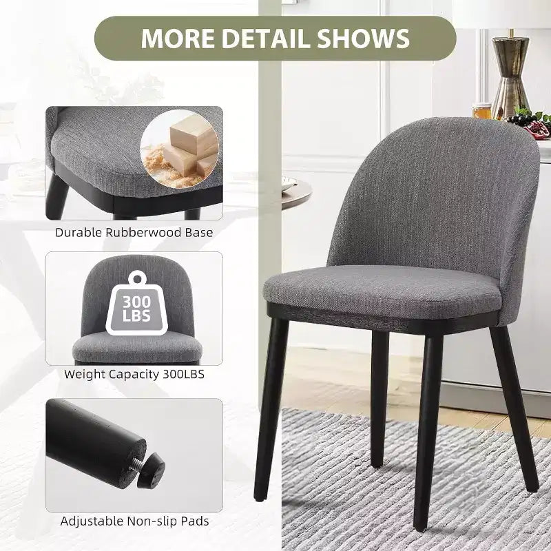 Set of 2 Upholstered Dining Chair, Modern Wood Kitchen Chairs with Back and Padded Cushion, Accent Side Chairs for Dining Room, Living Room