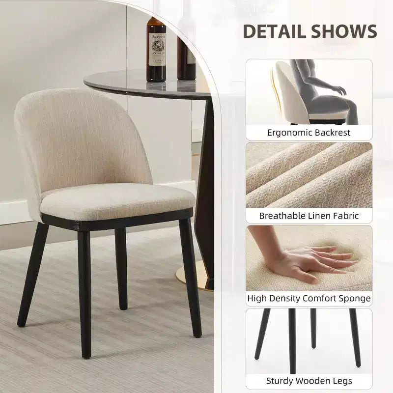 Set of 2 Upholstered Dining Chair, Modern Wood Kitchen Chairs with Back and Padded Cushion, Accent Side Chairs for Dining Room, Living Room