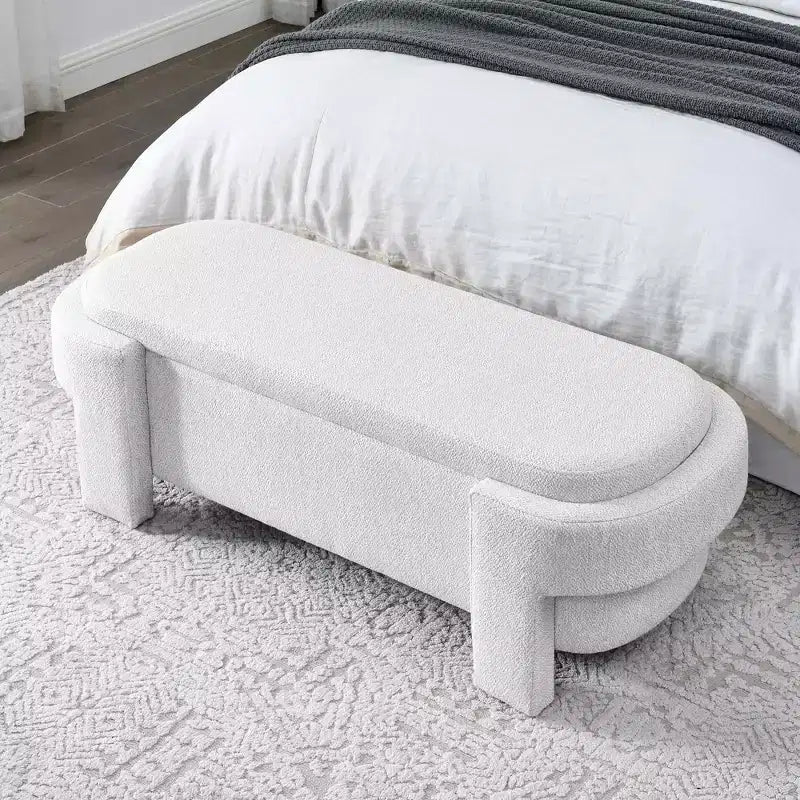 MAYEERTY Linen Fabric Upholstered Bench with Large Storage Space for Living Room Bedroom Entryway White