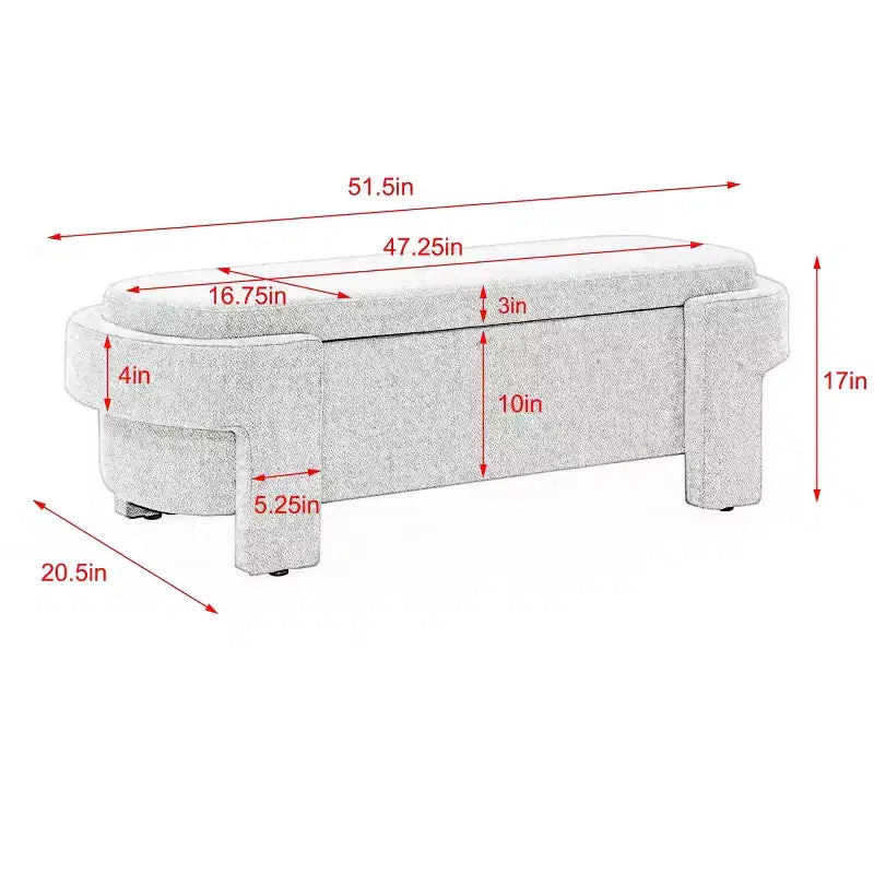 MAYEERTY Linen Fabric Upholstered Bench with Large Storage Space for Living Room Bedroom Entryway White