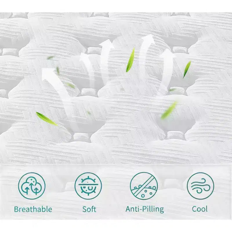 Twin 12 Inch Hybrid Mattress, Individual Pocket Spring, 7-Zone Memory Foam, Knitted Cover, CertiPUR-US Certified, White