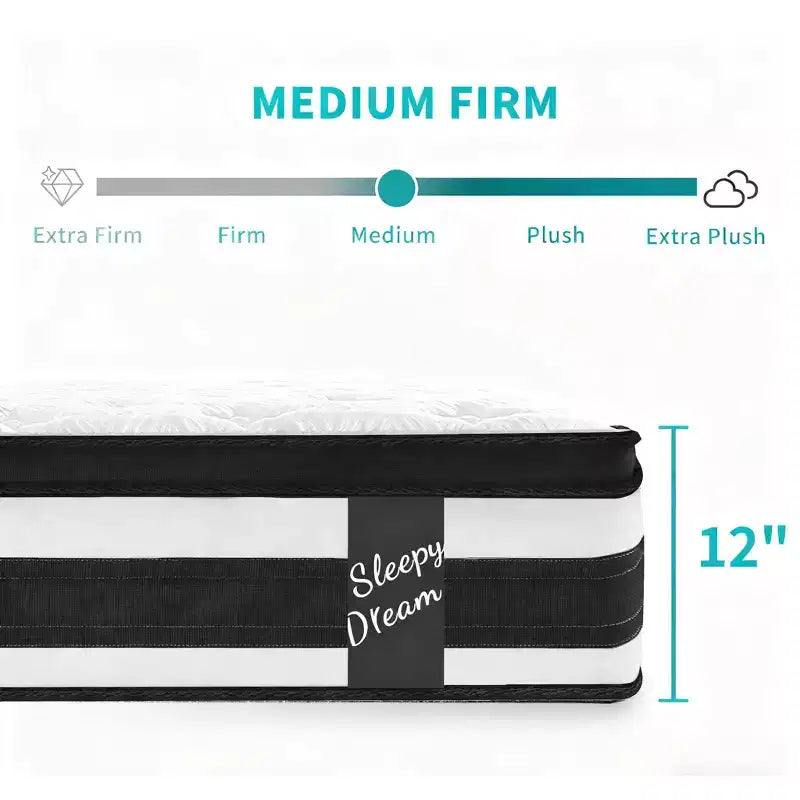 Twin 12 Inch Hybrid Mattress, Individual Pocket Spring, 7-Zone Memory Foam, Knitted Cover, CertiPUR-US Certified, White
