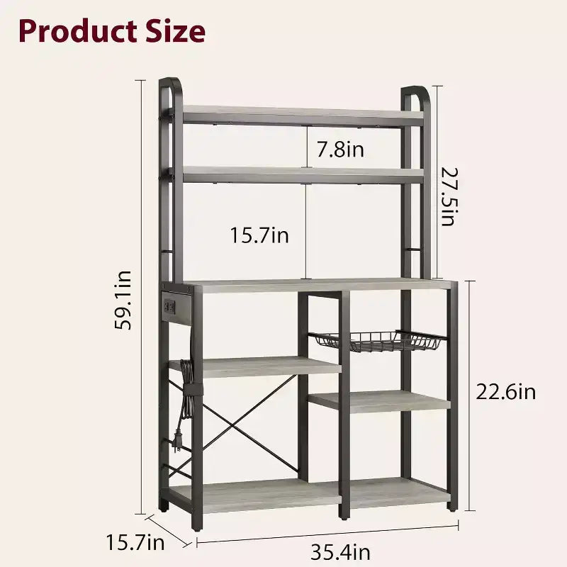 Multi-Tier Storage Organizer Rack 6-Tier Shelves with Power Outlets Microwave Stand Storage Cabinet Open Shelves for Kitchen Dining Living Room