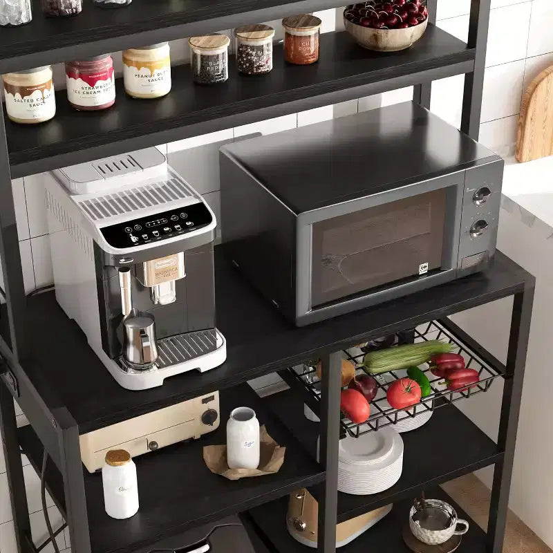 Multi-Tier Storage Organizer Rack 6-Tier Shelves with Power Outlets Microwave Stand Storage Cabinet Open Shelves for Kitchen Dining Living Room