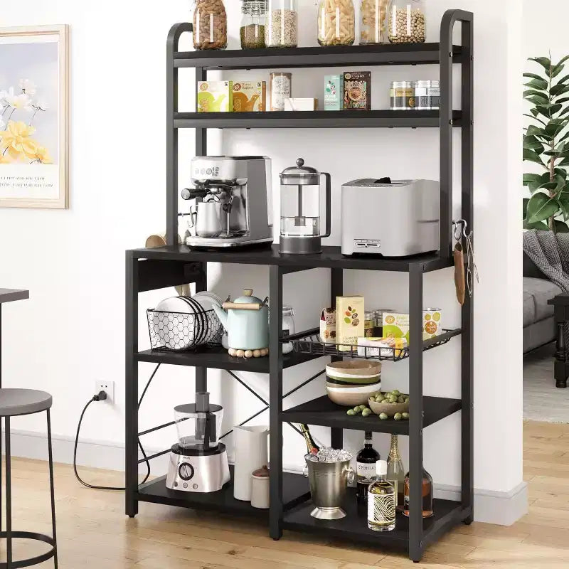 Multi-Tier Storage Organizer Rack 6-Tier Shelves with Power Outlets Microwave Stand Storage Cabinet Open Shelves for Kitchen Dining Living Room