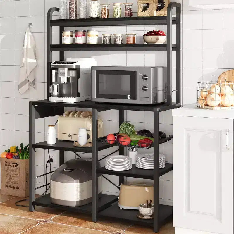 Multi-Tier Storage Organizer Rack 6-Tier Shelves with Power Outlets Microwave Stand Storage Cabinet Open Shelves for Kitchen Dining Living Room