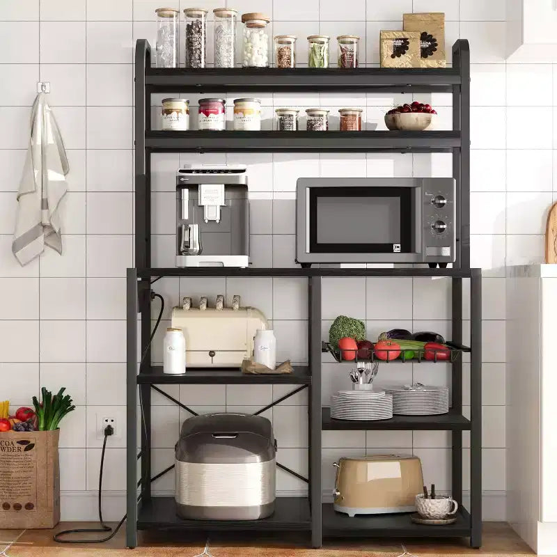 Multi-Tier Storage Organizer Rack 6-Tier Shelves with Power Outlets Microwave Stand Storage Cabinet Open Shelves for Kitchen Dining Living Room