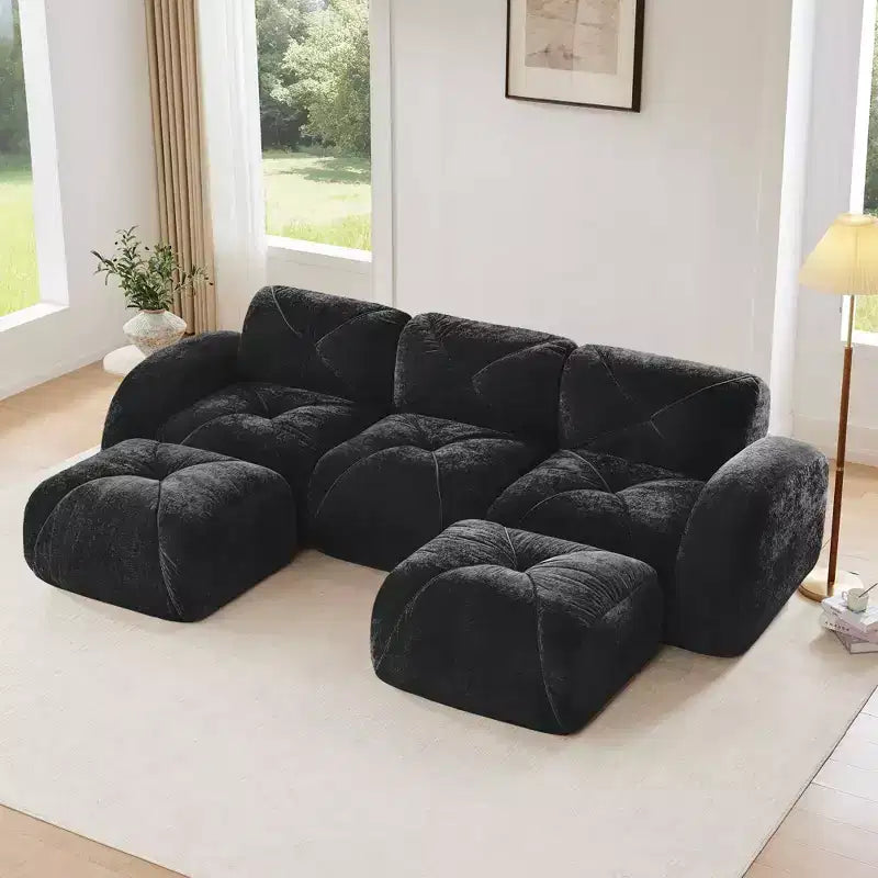 Clihome U-Shaped Boneless Sofa,Tufted Design,32D High Density Sponge,Bottom Anti-Slip Design,Free Combination,Movable Ottoman For Study & Home Theater