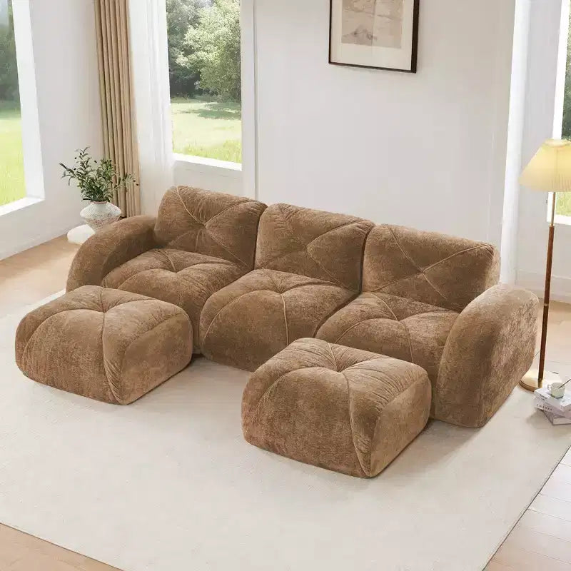 Clihome U-Shaped Boneless Sofa,Tufted Design,32D High Density Sponge,Bottom Anti-Slip Design,Free Combination,Movable Ottoman For Study & Home Theater