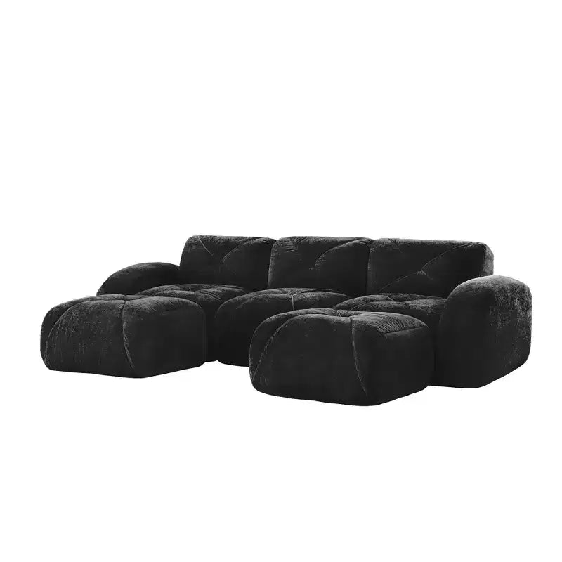Clihome U-Shaped Boneless Sofa,Tufted Design,32D High Density Sponge,Bottom Anti-Slip Design,Free Combination,Movable Ottoman For Study & Home Theater