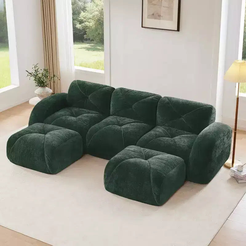 Clihome U-Shaped Boneless Sofa,Tufted Design,32D High Density Sponge,Bottom Anti-Slip Design,Free Combination,Movable Ottoman For Study & Home Theater