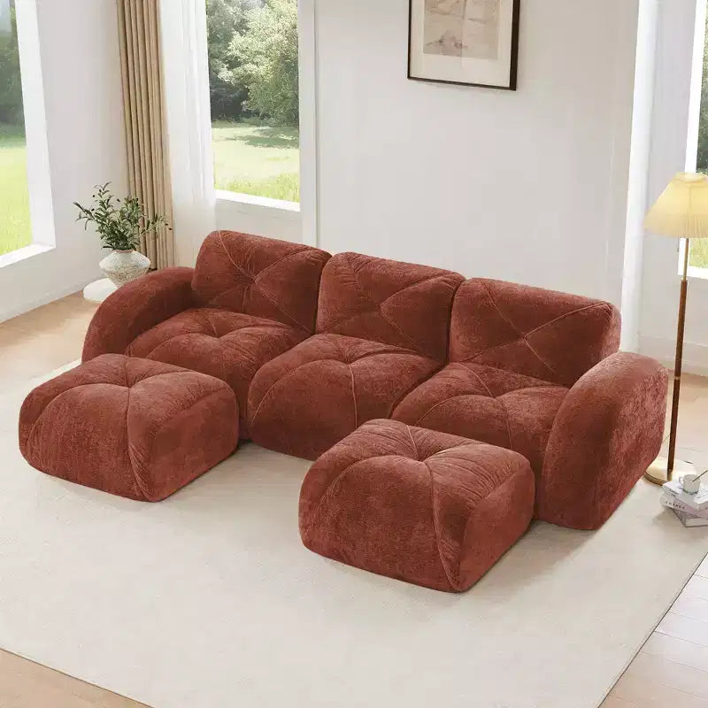 Clihome U-Shaped Boneless Sofa,Tufted Design,32D High Density Sponge,Bottom Anti-Slip Design,Free Combination,Movable Ottoman For Study & Home Theater