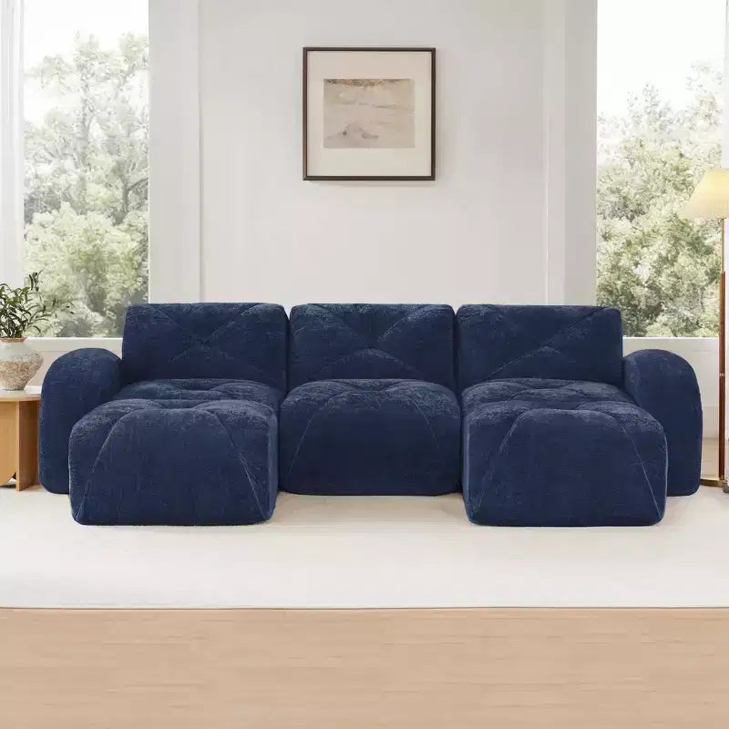 Clihome U-Shaped Boneless Sofa,Tufted Design,32D High Density Sponge,Bottom Anti-Slip Design,Free Combination,Movable Ottoman For Study & Home Theater