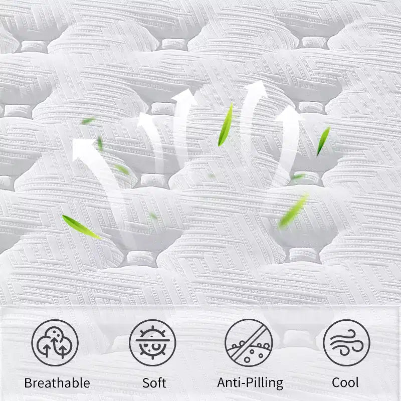 Full Size 12 Inch Hybrid Mattress, Individual Pocket Springs, 7-Zone Memory Foam, Knitted Cover, CertiPUR-US Certified, White