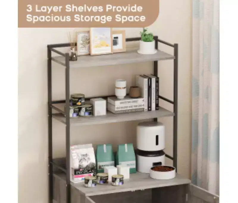 2-Tier Cat Litter Cabinet, MDF + PB + Iron Frame,