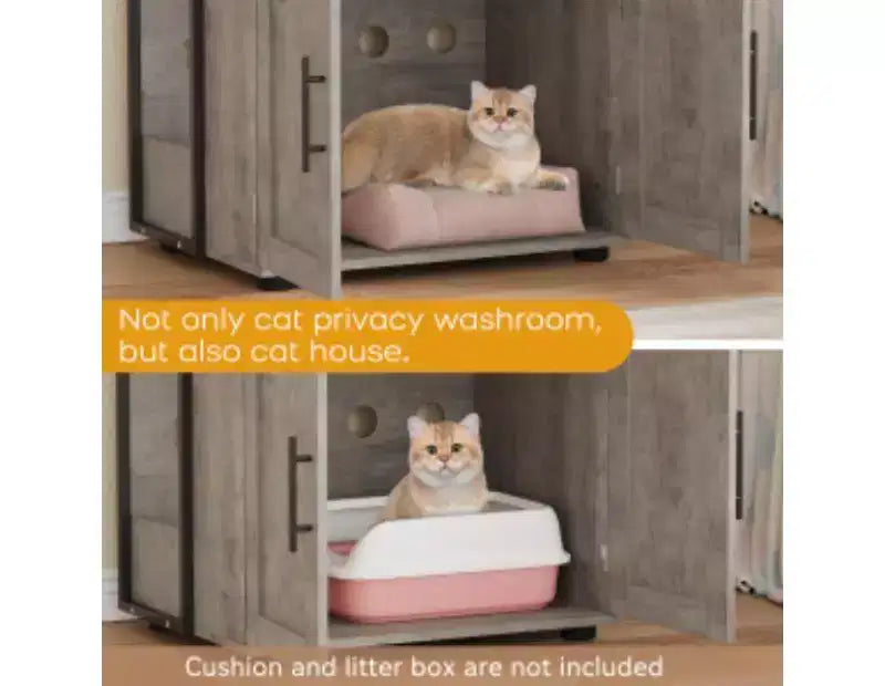 2-Tier Cat Litter Cabinet, MDF + PB + Iron Frame,