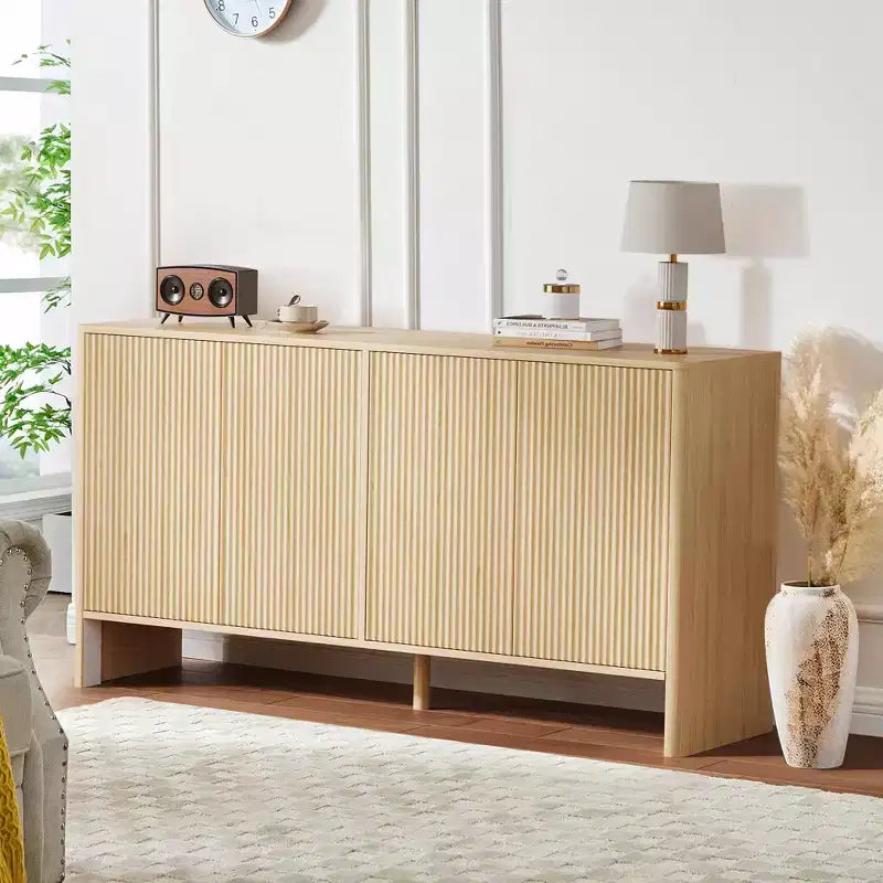 COZONY 58in Sideboard Buffet Cabinet, Modern Fluted Storage Cabinet with 4 Doors & Adjustable Shelves, Wood Credenza Console