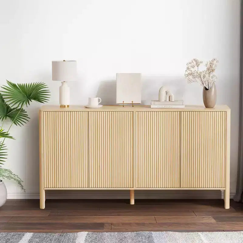COZONY 58in Sideboard Buffet Cabinet, Modern Fluted Storage Cabinet with 4 Doors & Adjustable Shelves, Wood Credenza Console