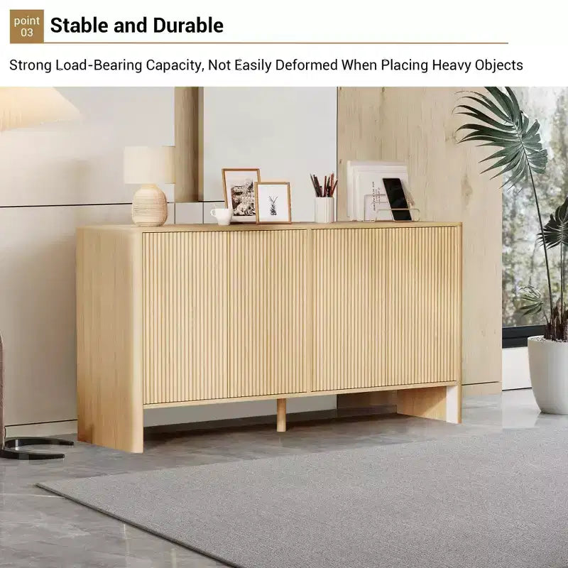 COZONY 58in Sideboard Buffet Cabinet, Modern Fluted Storage Cabinet with 4 Doors & Adjustable Shelves, Wood Credenza Console