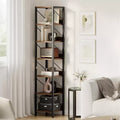 6-Tier Narrow Bookshelf, Tall Slim Bookcase with Metal Frame - Rustic Industrial Corner Shelf, Freestanding Storage Rack for Bedroom, Living Room