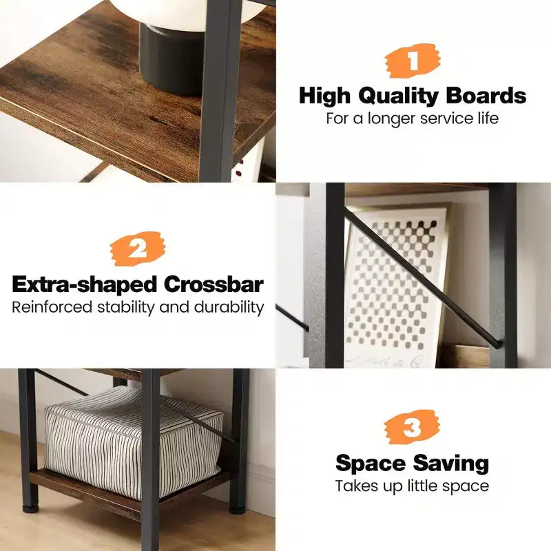 6-Tier Narrow Bookshelf, Tall Slim Bookcase with Metal Frame - Rustic Industrial Corner Shelf, Freestanding Storage Rack for Bedroom, Living Room